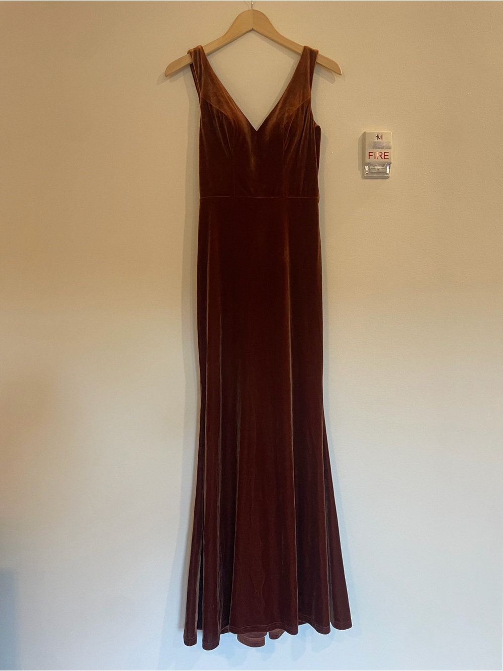 Revelry Velvet V-Neck Maxi Dress in burnt orange